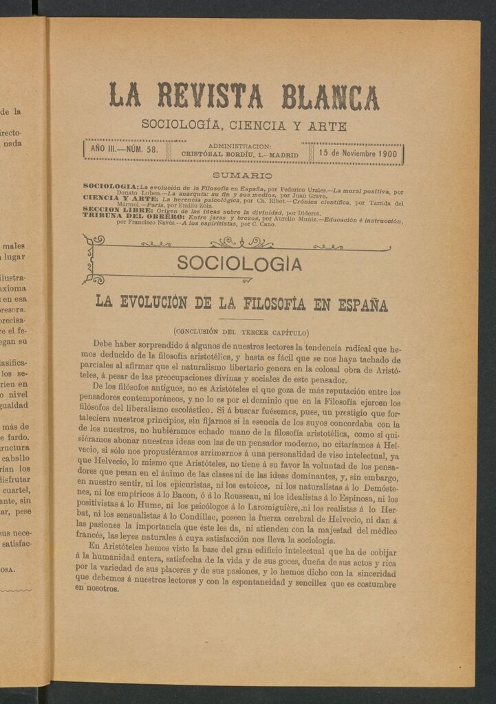 Miniatura de La Revista Blanca : publicación quincenal de sociología, ciencias y artes del 15 de noviembre de 1900