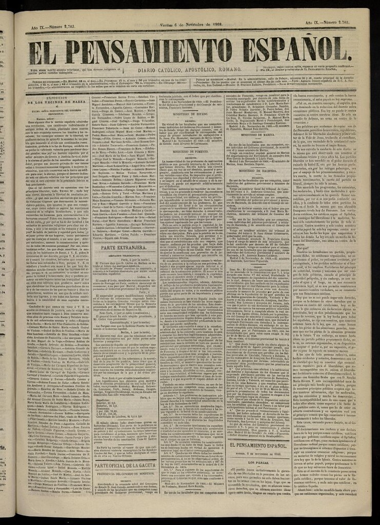 Miniatura de El Pensamiento Español del 6 de noviembre de 1868, nº 2703