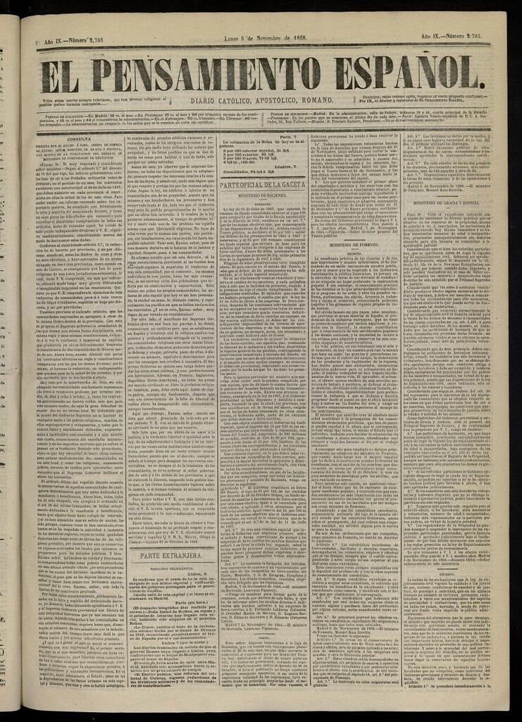 Miniatura de El Pensamiento Español del 9 de noviembre de 1868, nº 2705