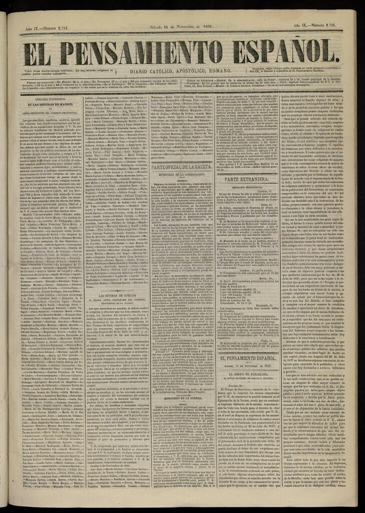 Miniatura de El Pensamiento Español del 14 de noviembre de 1868, nº 2701[sic]