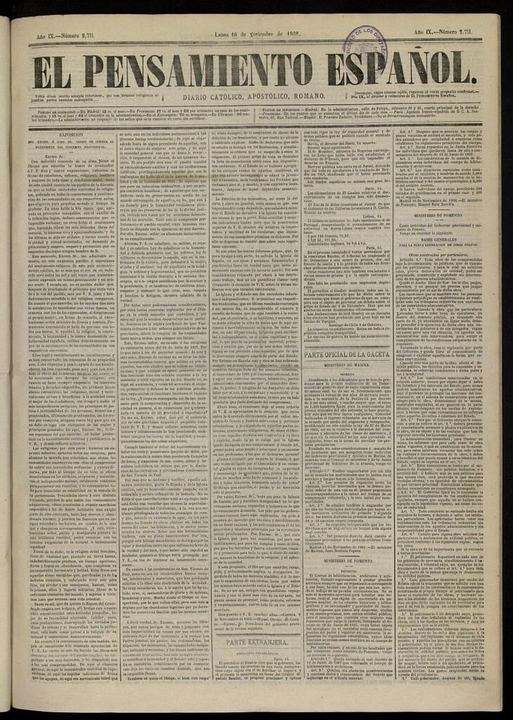 Miniatura de El Pensamiento Español del 16 de noviembre de 1868, nº 2711
