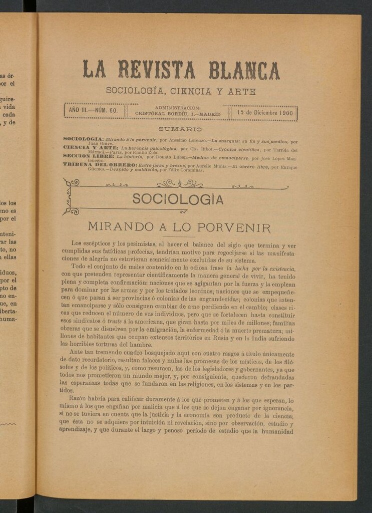 Miniatura de La Revista Blanca : publicación quincenal de sociología, ciencias y artes del 15 de diciembre de 1900
