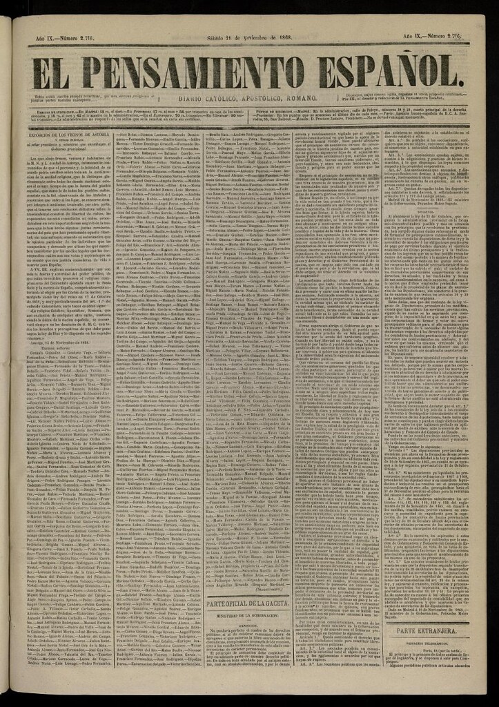 Miniatura de El Pensamiento Español del 21 de noviembre de 1868, nº 2716