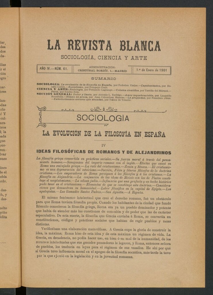 Miniatura de La Revista Blanca : publicación quincenal de sociología, ciencias y artes del 1 de enero de 1901