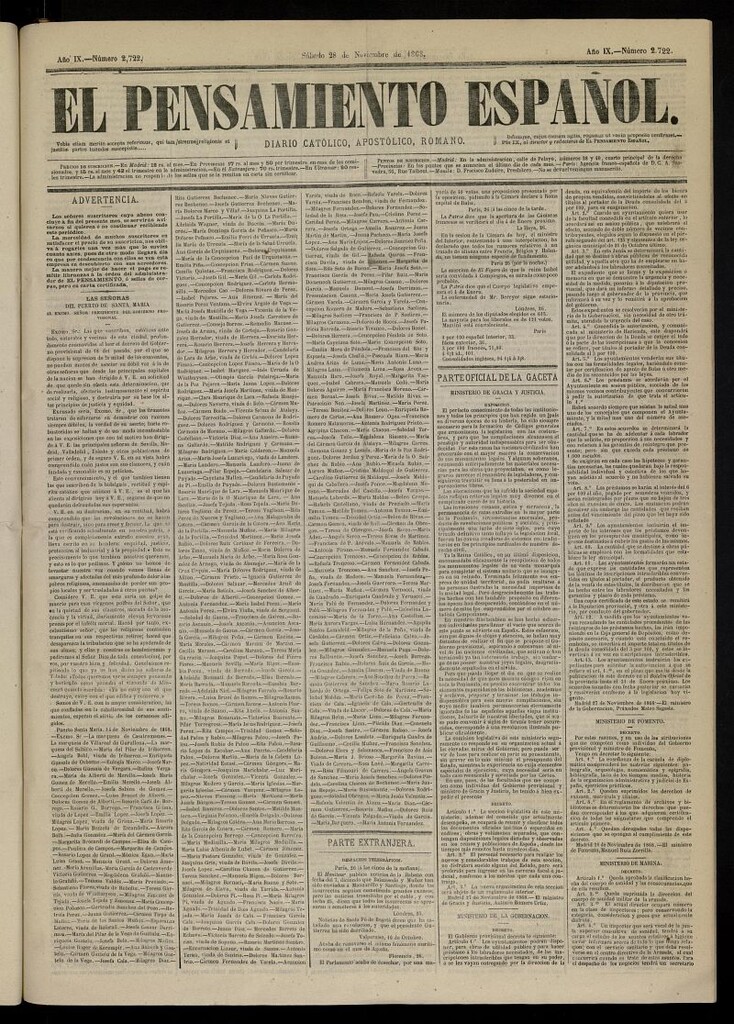 Miniatura de El Pensamiento Español del 28 de noviembre de 1868, nº 2722