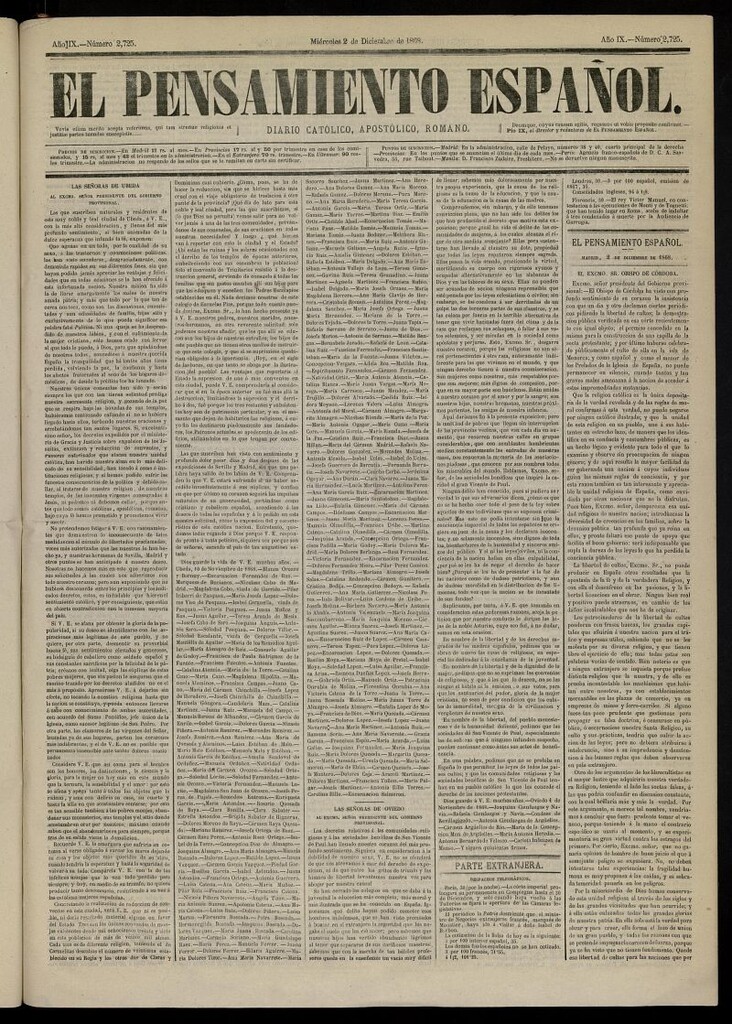 Miniatura de El Pensamiento Español del 2 de diciembre de 1868, nº 2725