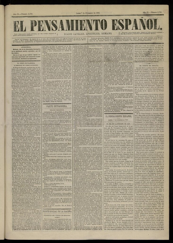 Miniatura de El Pensamiento Español del 7 de diciembre de 1868, nº 2729