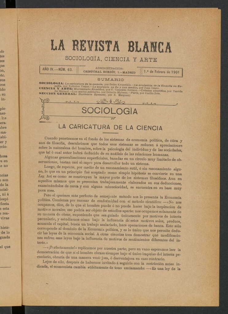Miniatura de La Revista Blanca : publicación quincenal de sociología, ciencias y artes del 1 de febrero de 1901