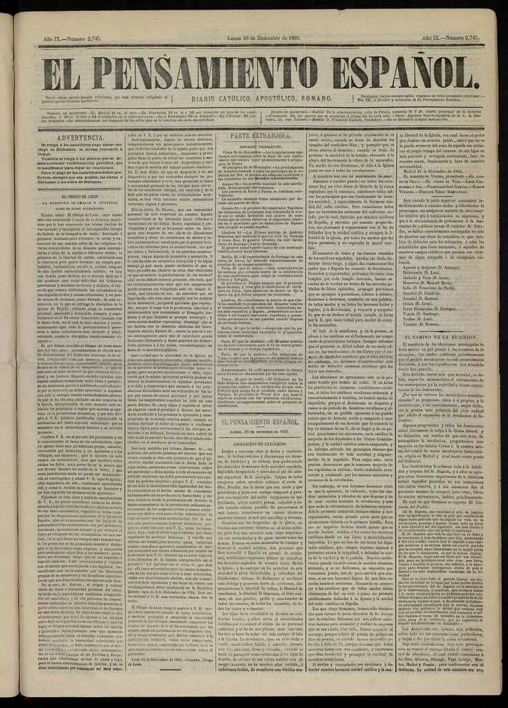 Miniatura de El Pensamiento Español del 28 de diciembre de 1868, nº 2745