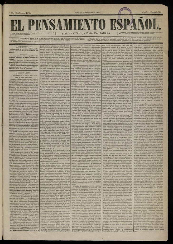 Miniatura de El Pensamiento Español del 31 de diciembre de 1868, nº 2748