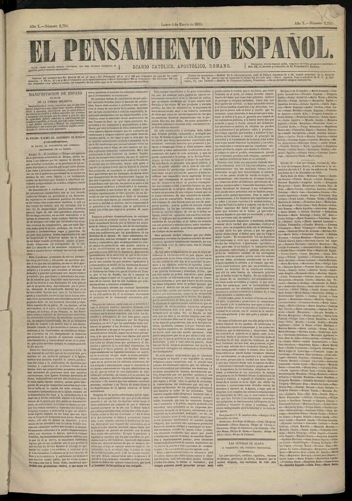 Miniatura de El Pensamiento Español del 4 de enero de 1869, nº 2750