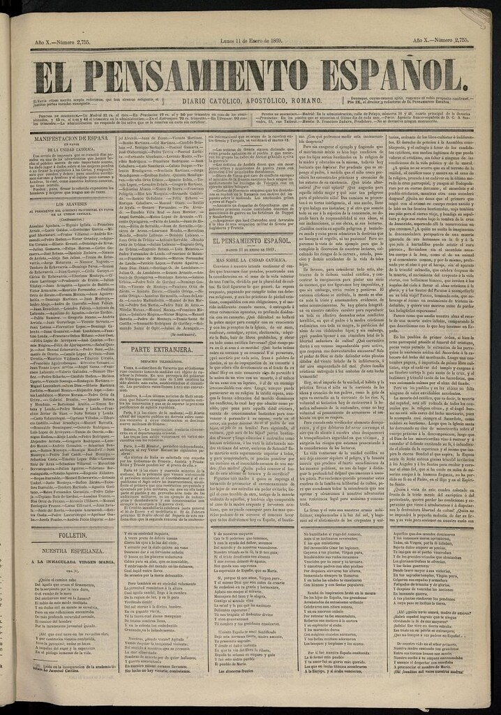 Miniatura de El Pensamiento Español del 11 de enero de 1869, nº 2755