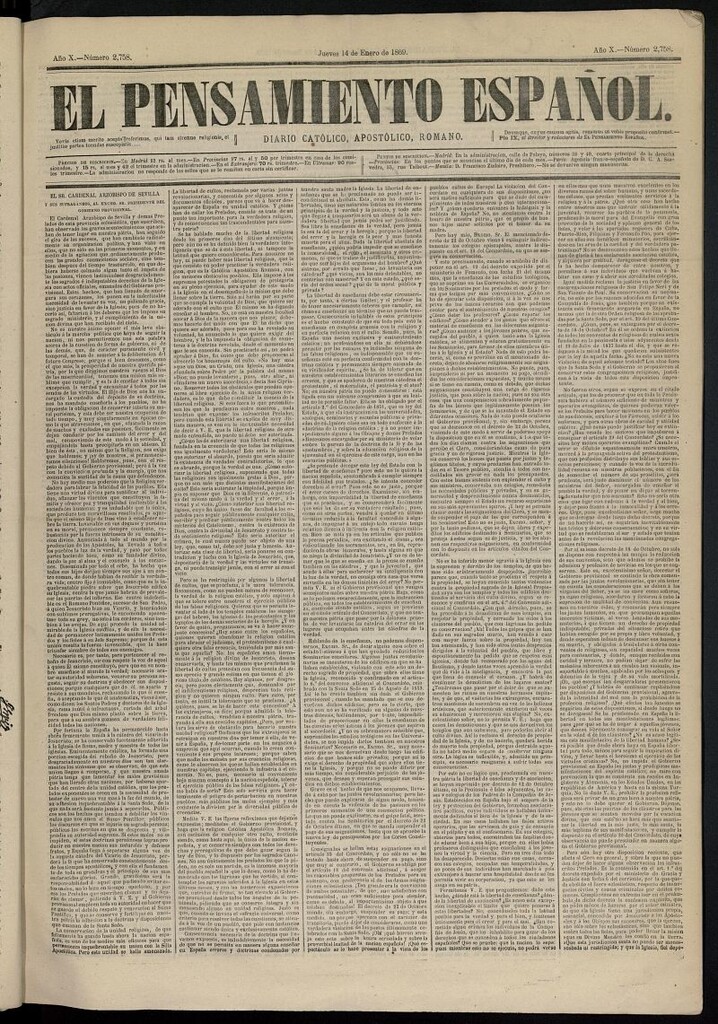 Miniatura de El Pensamiento Español del 14 de enero de 1869, nº 2758