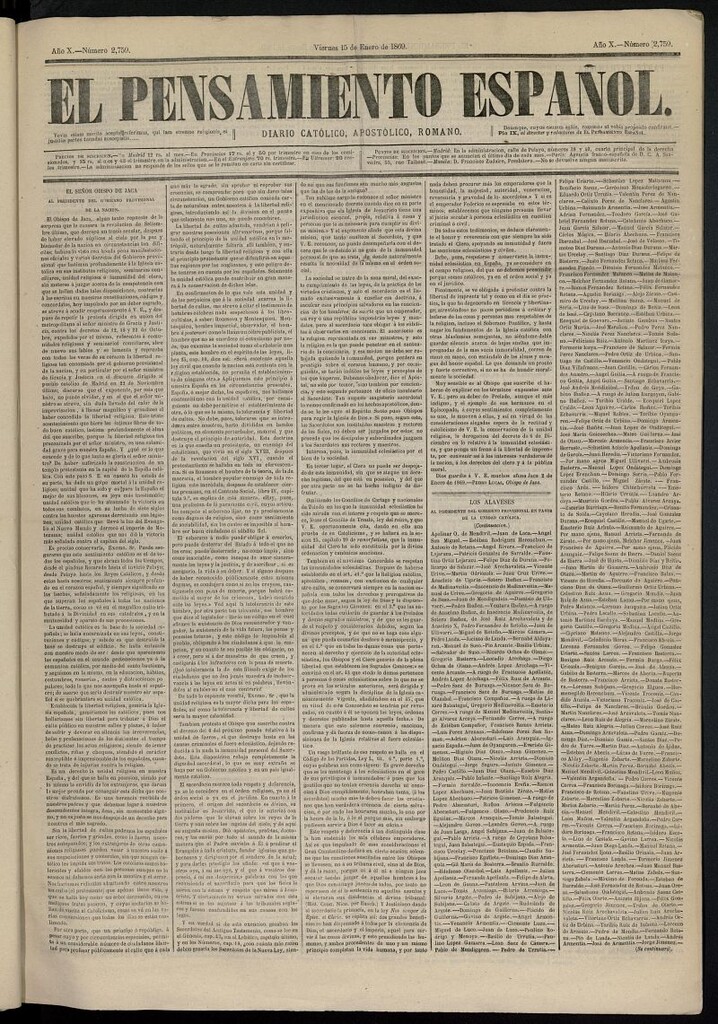 Miniatura de El Pensamiento Español del 15 de enero de 1869, nº 2759