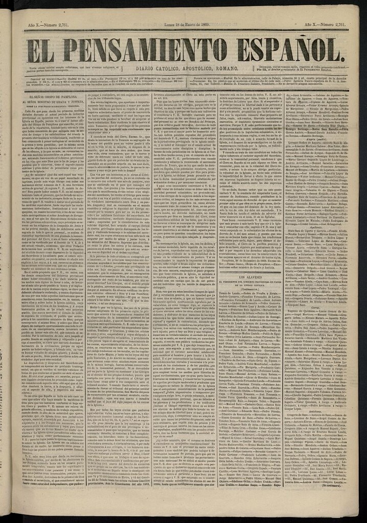 Miniatura de El Pensamiento Español del 18 de enero de 1869, nº 2761