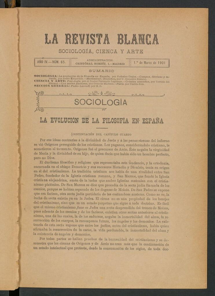 Miniatura de La Revista Blanca : publicación quincenal de sociología, ciencias y artes del 1 de marzo de 1901