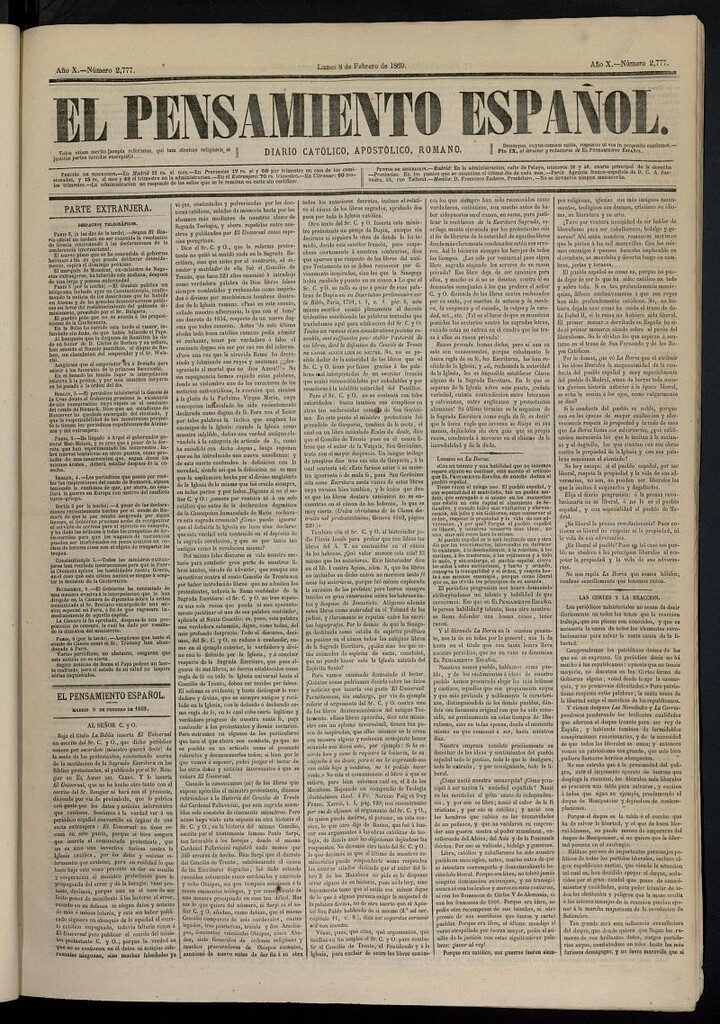 Miniatura de El Pensamiento Español del 8 de febrero de 1869, nº 2777