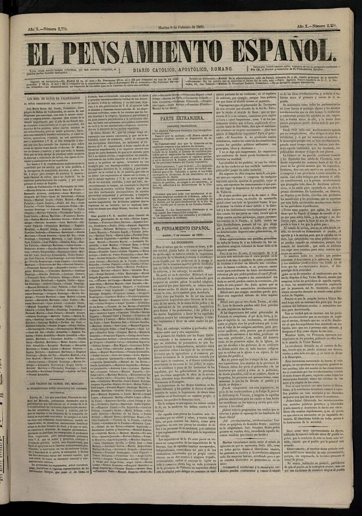 Miniatura de El Pensamiento Español del 9 de febrero de 1869, nº 2778