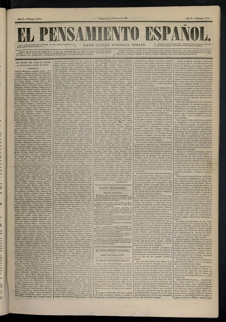 Miniatura de El Pensamiento Español del 12 de febrero de 1869, nº 2781