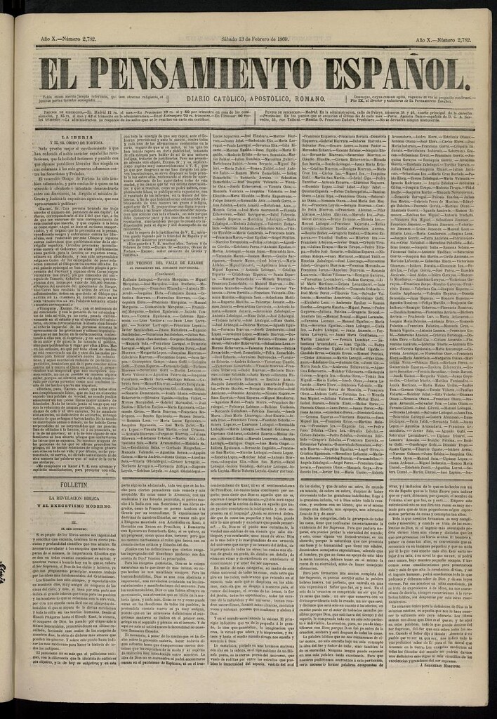 Miniatura de El Pensamiento Español del 13 de febrero de 1869, nº 2782