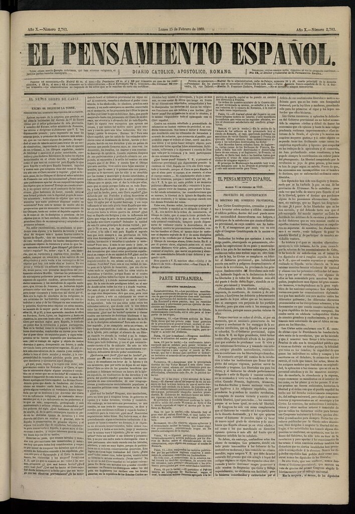 Miniatura de El Pensamiento Español del 15 de febrero de 1869, nº 2783
