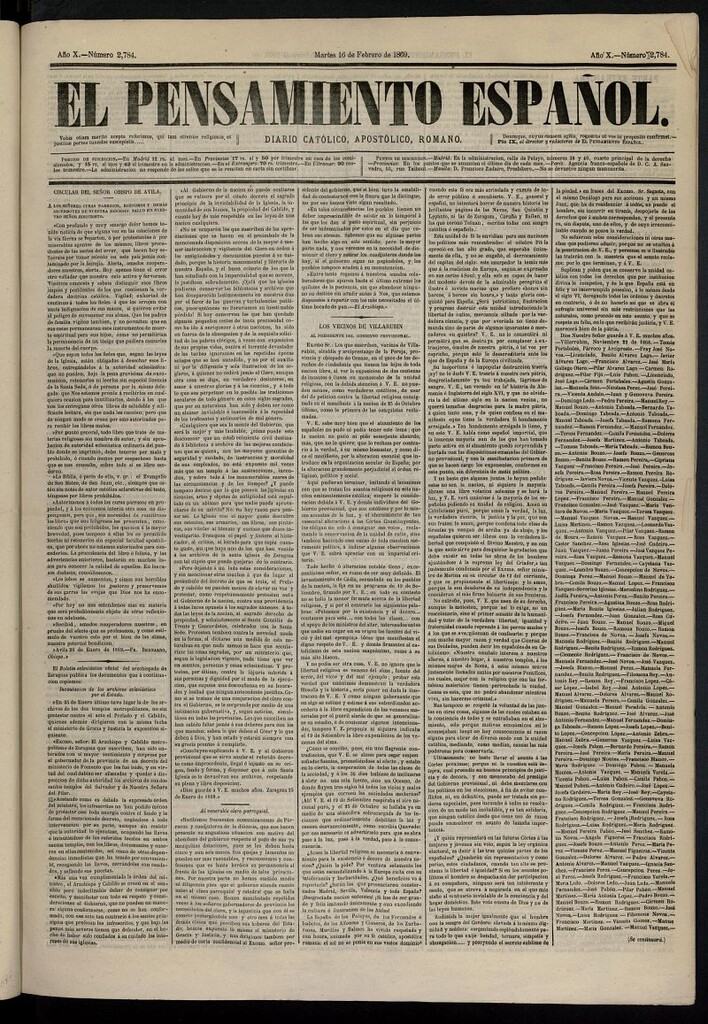 Miniatura de El Pensamiento Español del 16 de febrero de 1869, nº 2784
