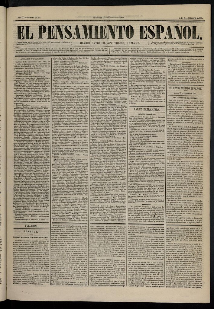 Miniatura de El Pensamiento Españoldel 17 de febrero de 1869, nº 2785
