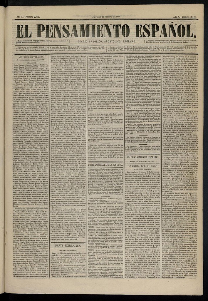 Miniatura de El Pensamiento Español del 18 de febrero de 1869, nº 2786