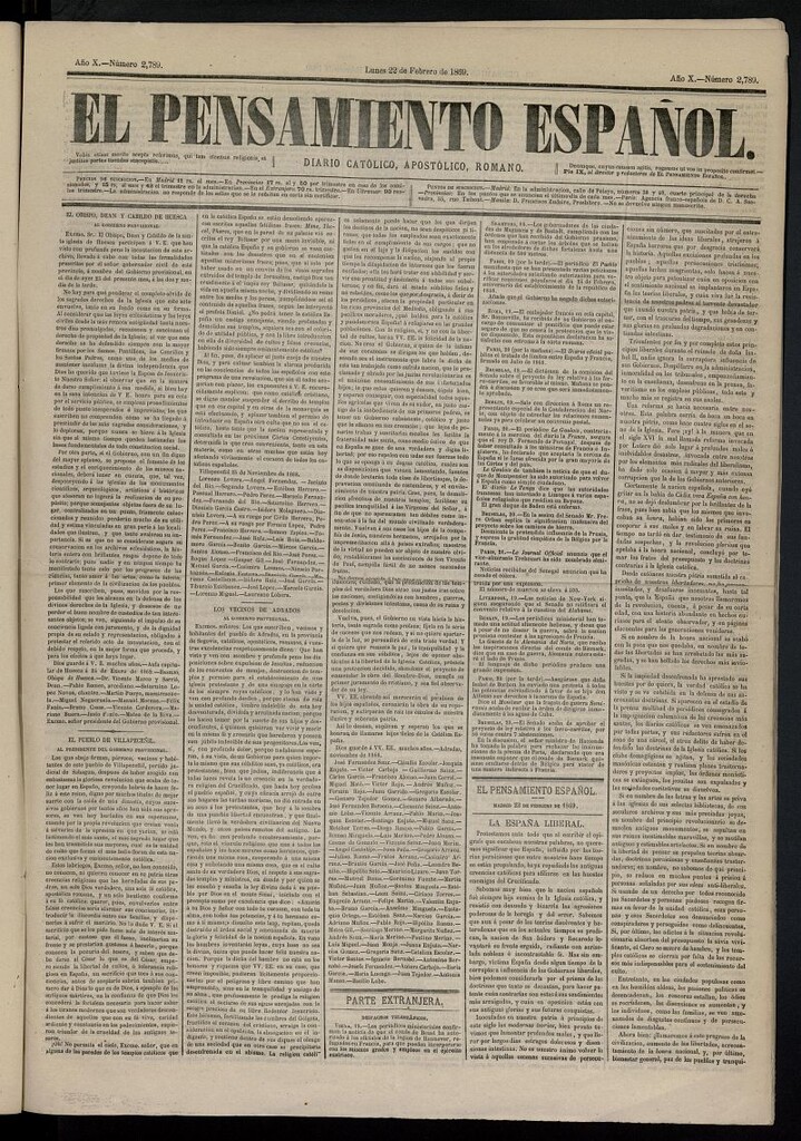 Miniatura de El Pensamiento Español del 22 de febrero de 1869, nº 2789