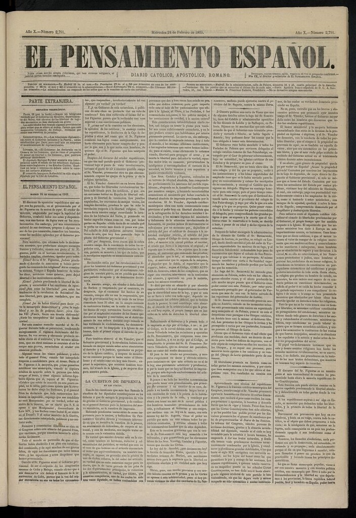 Miniatura de El Pensamiento Español del 24 de febrero de 1869, nº 2791