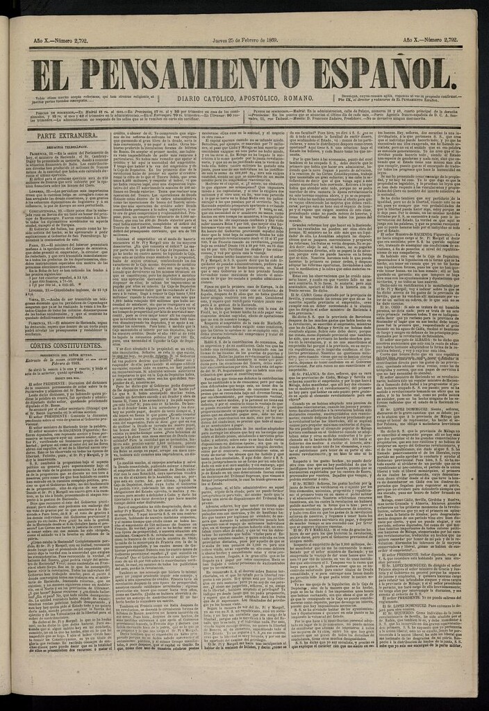 Miniatura de El Pensamiento Español del 25 de febrero de 1869, nº 2792
