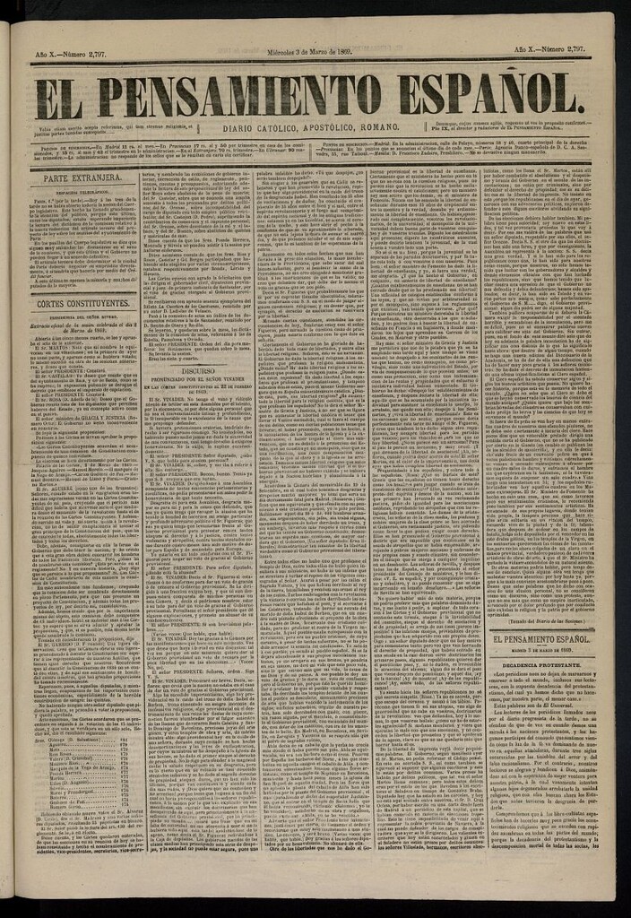 Miniatura de El Pensamiento Español del 3 de marzo de 1869, nº 2797