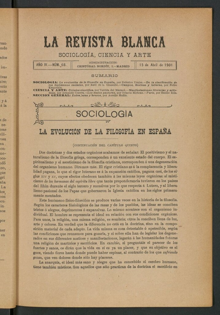 Miniatura de La Revista Blanca : publicación quincenal de sociología, ciencias y artes del 15 de abril de 1901