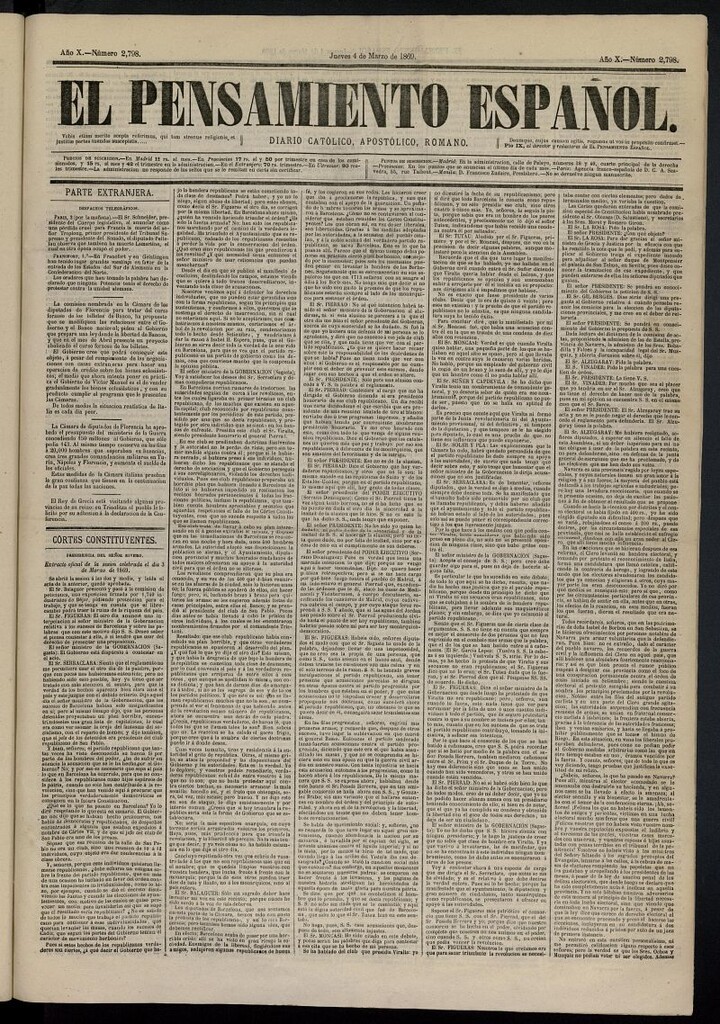 Miniatura de El Pensamiento Español del 4 de marzo de 1869, nº 2798