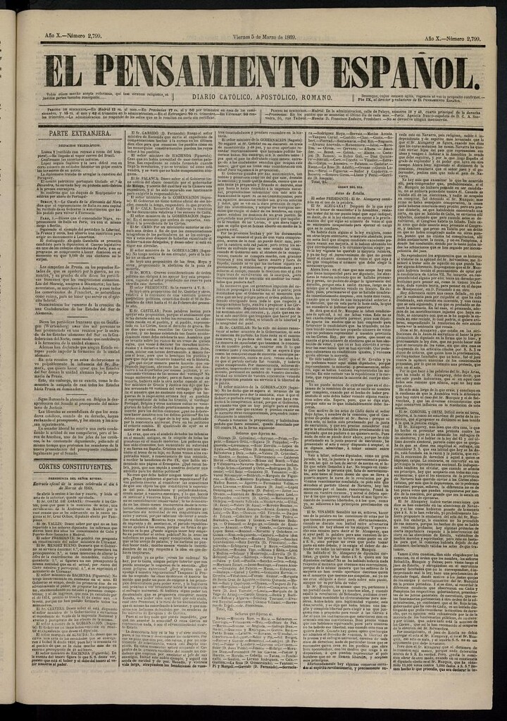 Miniatura de El Pensamiento Español del 5 de marzo de 1869, nº 2799