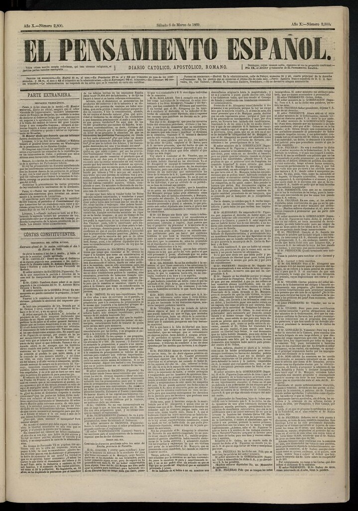 Miniatura de El Pensamiento Español del 6 de marzo de 1869, nº 2800