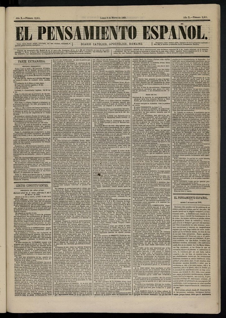 Miniatura de El Pensamiento Español del 8 de marzo de 1869, nº 2801