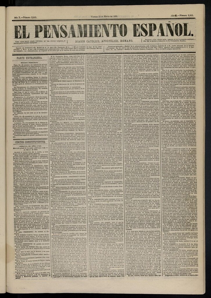 Miniatura de El Pensamiento Español del 12 de marzo de 1869, nº 2805