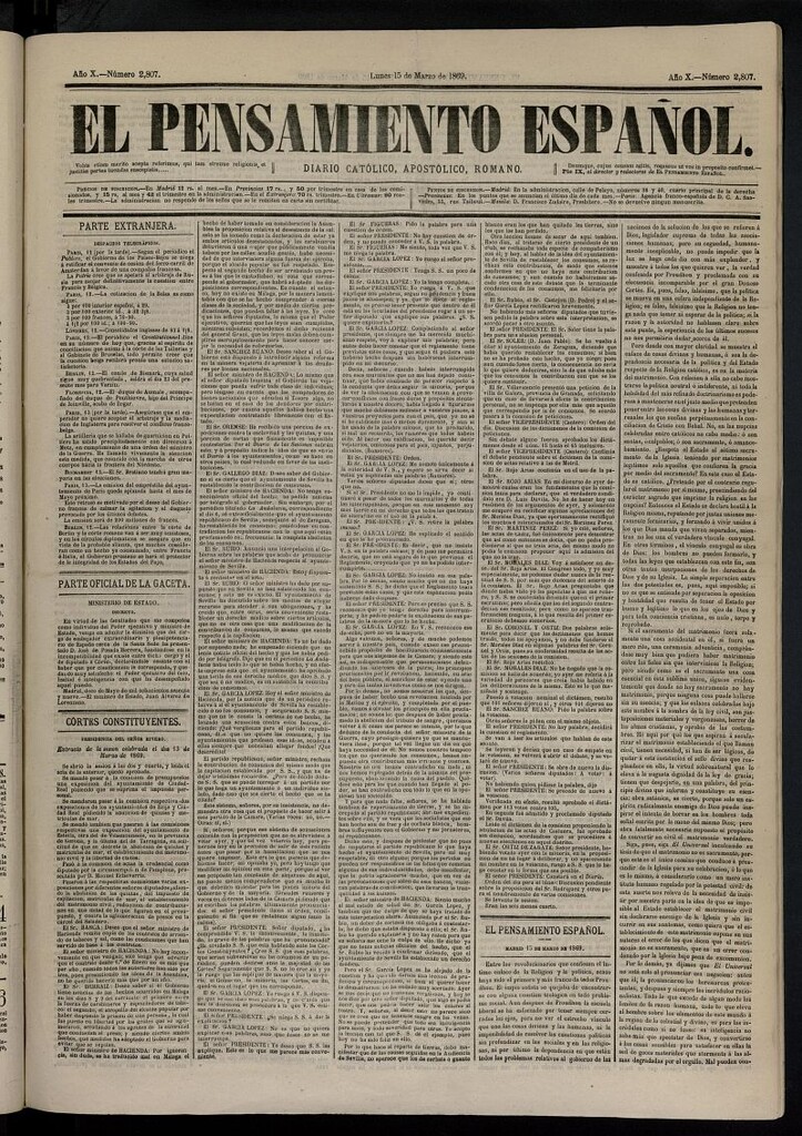 Miniatura de El Pensamiento Español del 15 de marzo de 1869, nº 2807