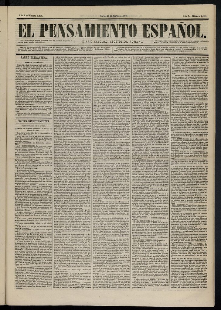 Miniatura de El Pensamiento Español del 16 de marzo de 1869, nº 2808