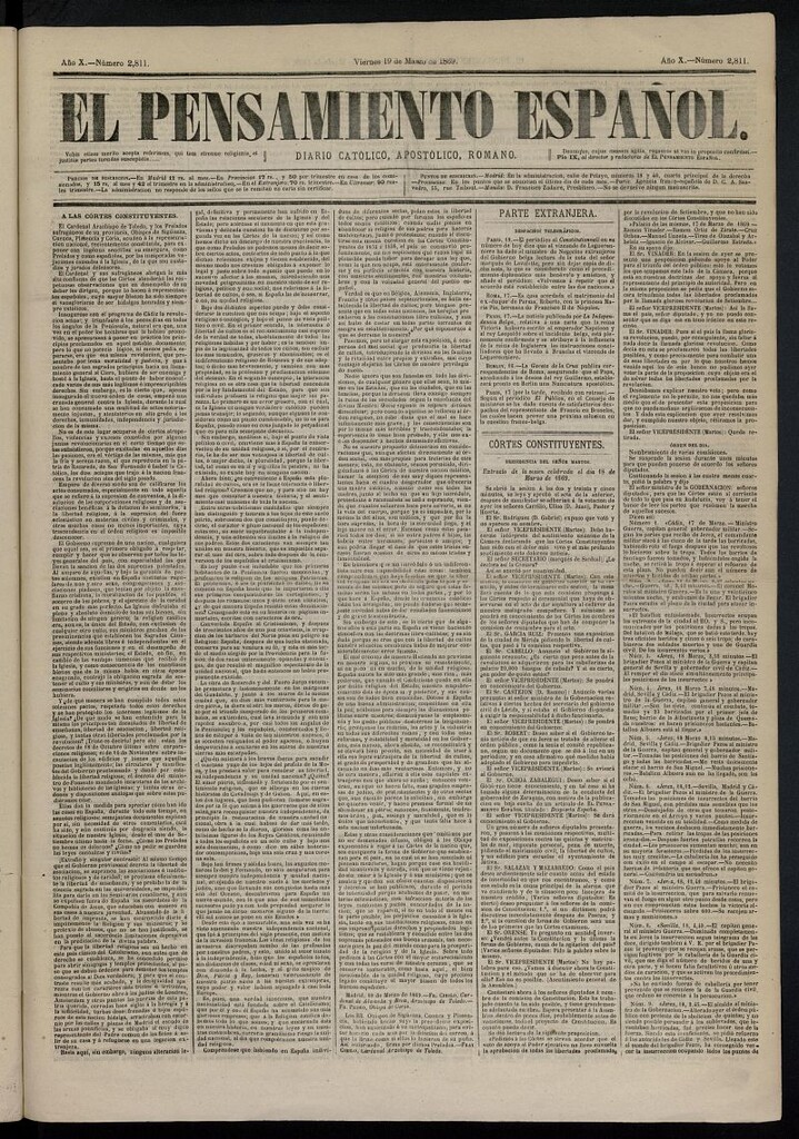 Miniatura de El Pensamiento Español del 19 de marzo de 1869, nº 2811