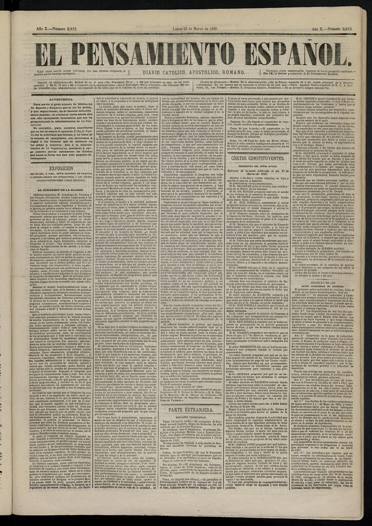 Miniatura de El Pensamiento Español del 22 de marzo de 1869, nº 2813