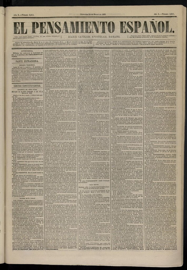 Miniatura de El Pensamiento Español del 24 de marzo de 1869, nº 2815