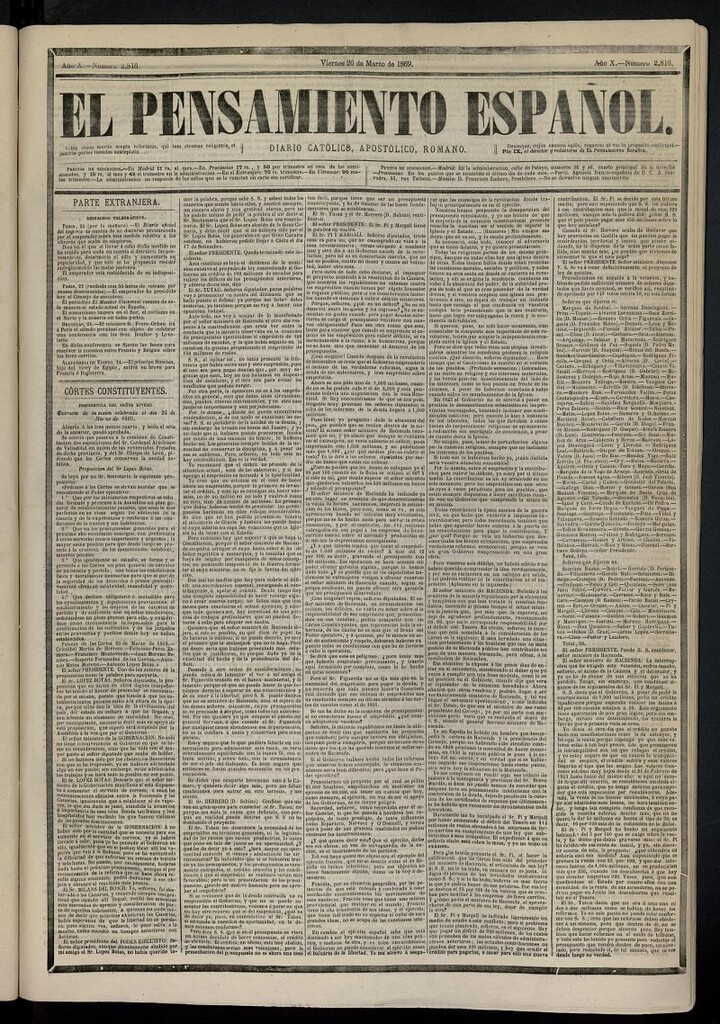 Miniatura de El Pensamiento Español del 25 de marzo de 1869, nº 2816