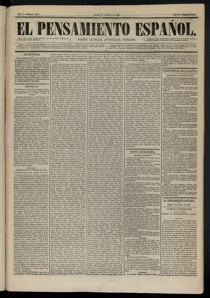 Miniatura de El Pensamiento Español del 27 de marzo de 1869, nº 2817