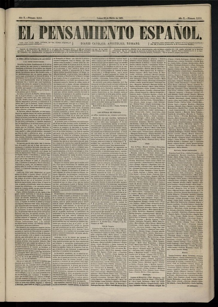Miniatura de El Pensamiento Español del 29 de marzo de 1869, nº 2818