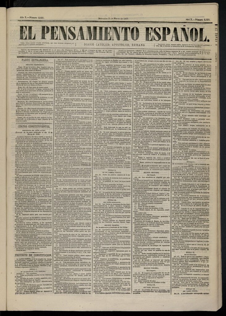 Miniatura de El Pensamiento Español del 31 de marzo de 1869, nº 2820