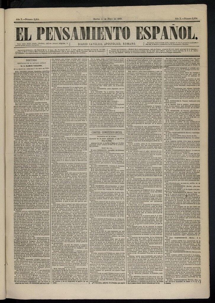 Miniatura de El Pensamiento Español de 11 de mayo de 1869, nº 2854