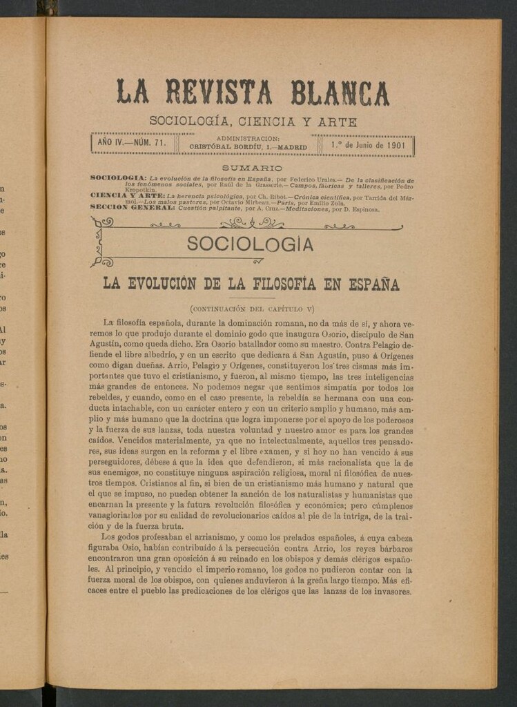 Miniatura de La Revista Blanca : publicación quincenal de sociología, ciencias y artes del 1 de junio de 1901
