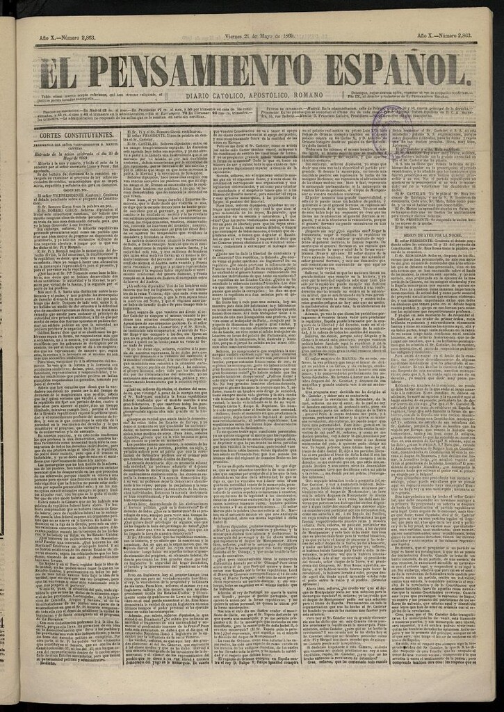 Miniatura de El Pensamiento Español del 21 de mayo de 1869, nº 2863